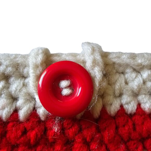 Hand Crochet Large Red White Striped Wool Boho Handmade Purse Crossbody 14x12 - Picture 3 of 6